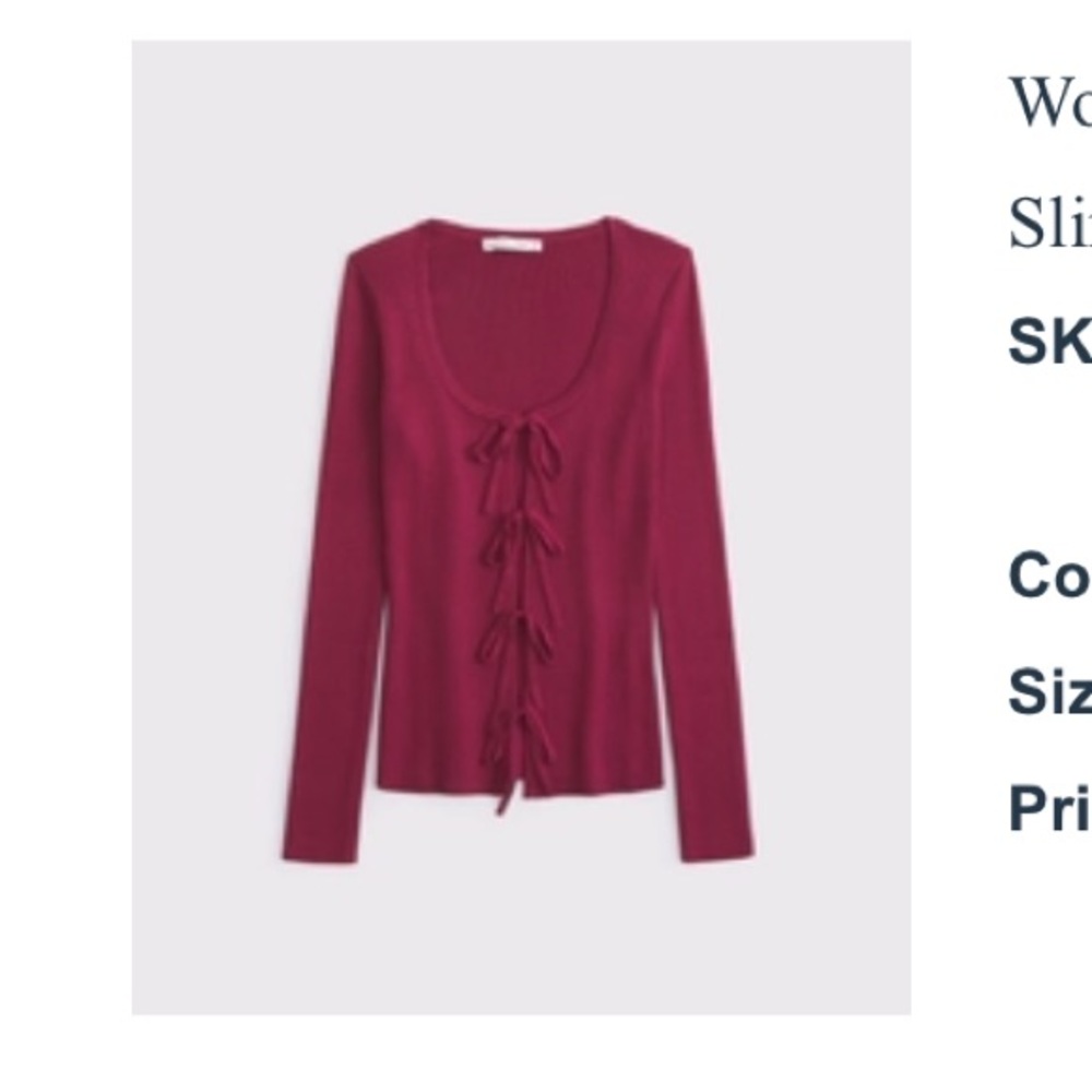 Women's Slim Ribbed Tie-Front Cardigan - Dark Crimson